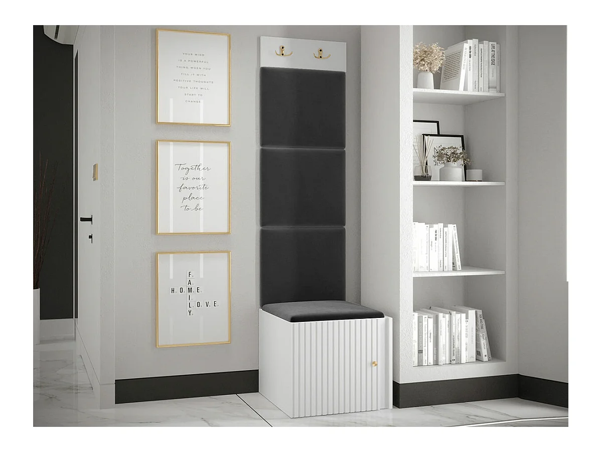 Conjunto pasillo Hartford 386, 186x42x46cm, Blanco|Negro, MDF|Aglomerado laminado|Tapiz