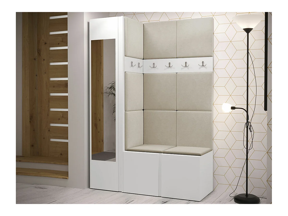 Conjunto pasillo Hartford 277, 186x124x46cm, Espejo, Blanco, Aglomerado laminado|Tapiz