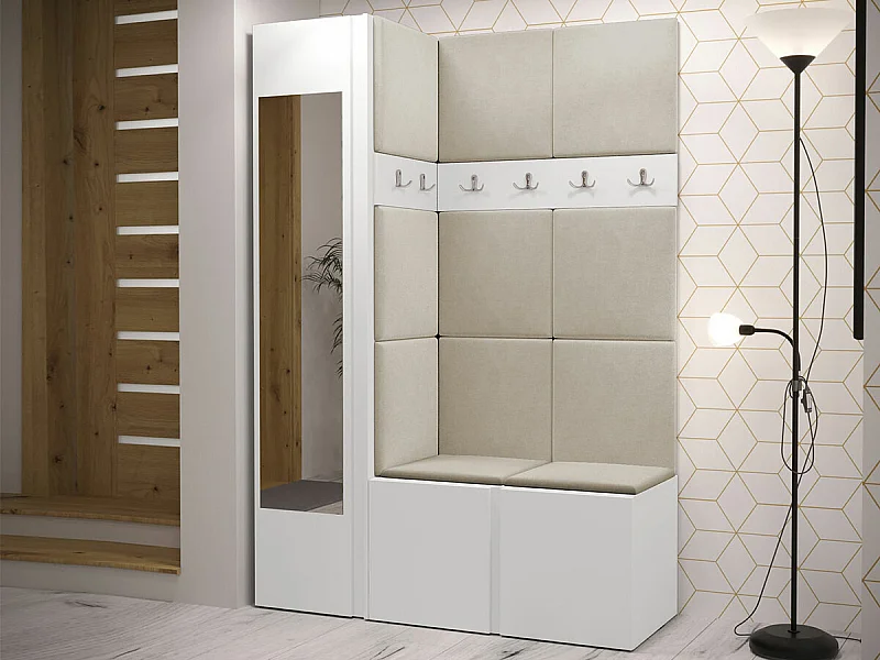 Conjunto pasillo Hartford 277, 186x124x46cm, Espejo, Blanco, Aglomerado laminado|Tapiz