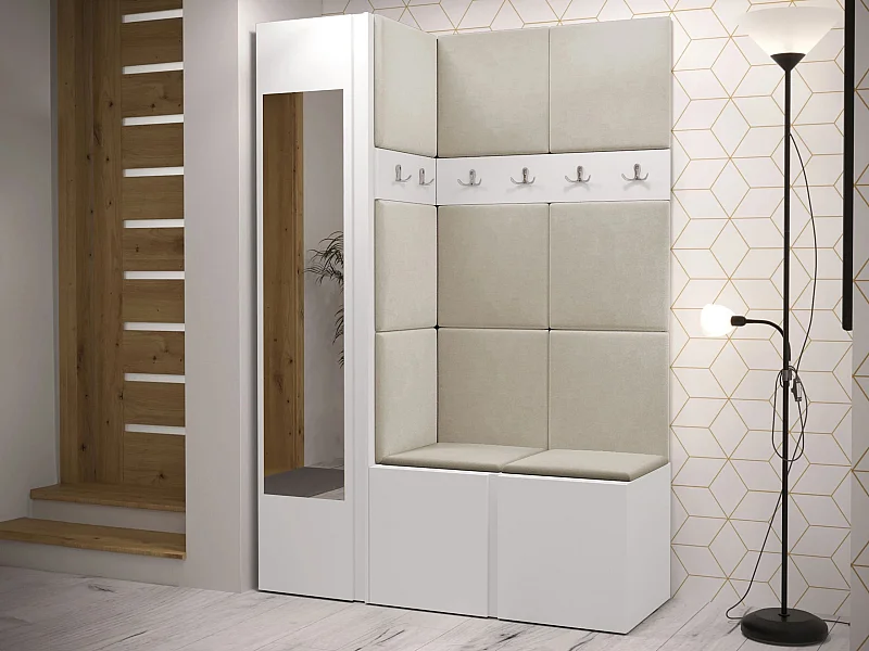 Meuble d'entrée Hartford 277, 186x124x46cm, Disponible, Blanc, Tissu|Stratifié