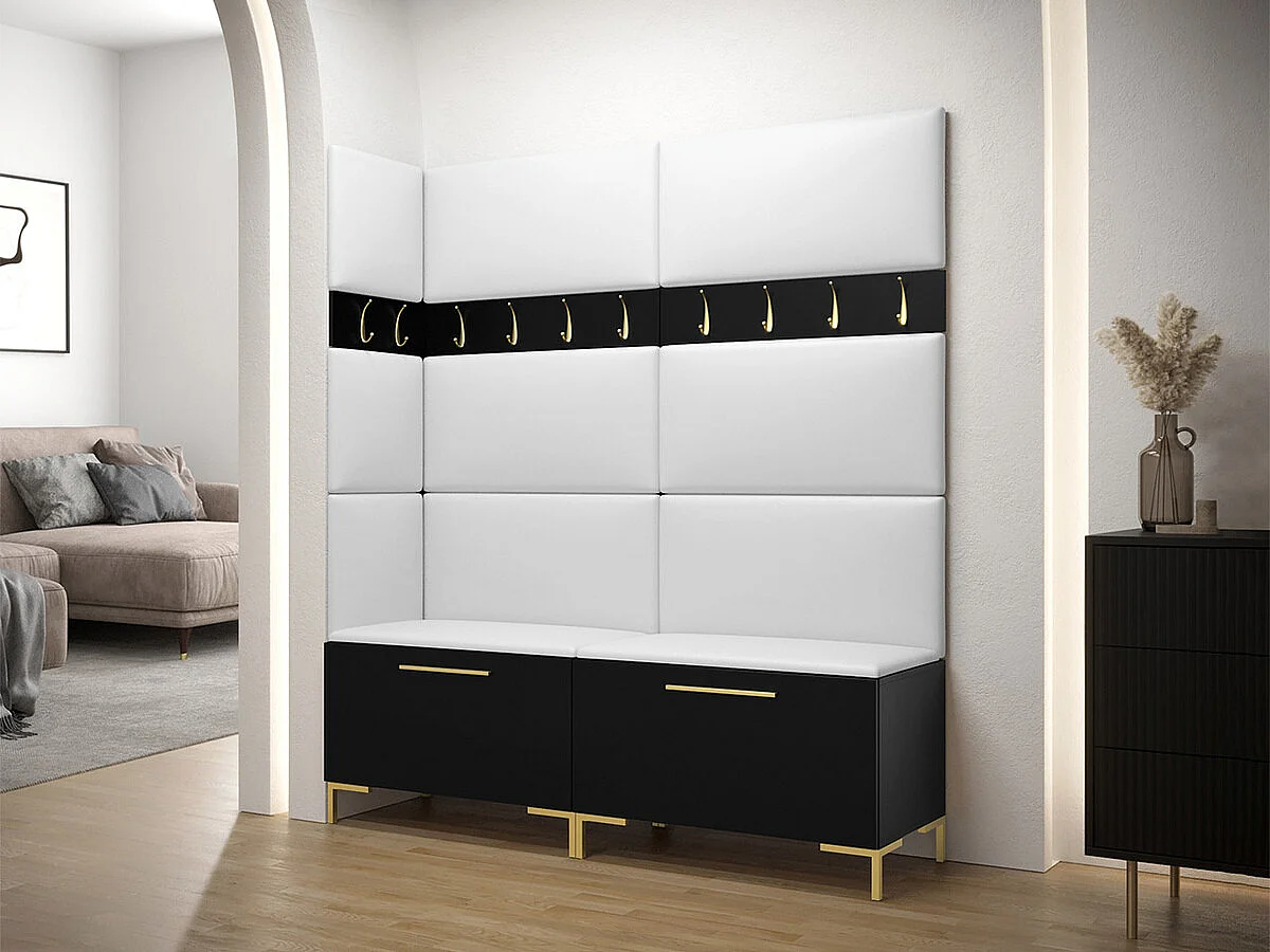 Conjunto pasillo Hartford F104, 196x168x46cm, Negro, Cuero ecológico|Aglomerado laminado