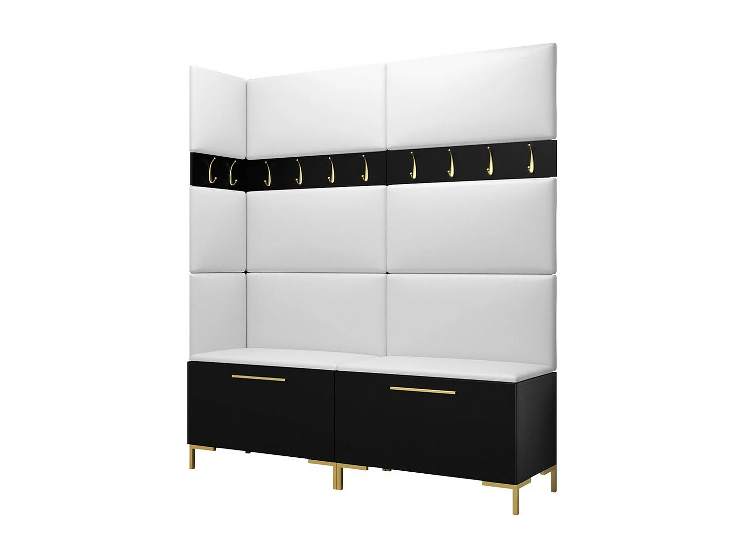 Conjunto pasillo Hartford F104, 196x168x46cm, Negro, Cuero ecológico|Aglomerado laminado