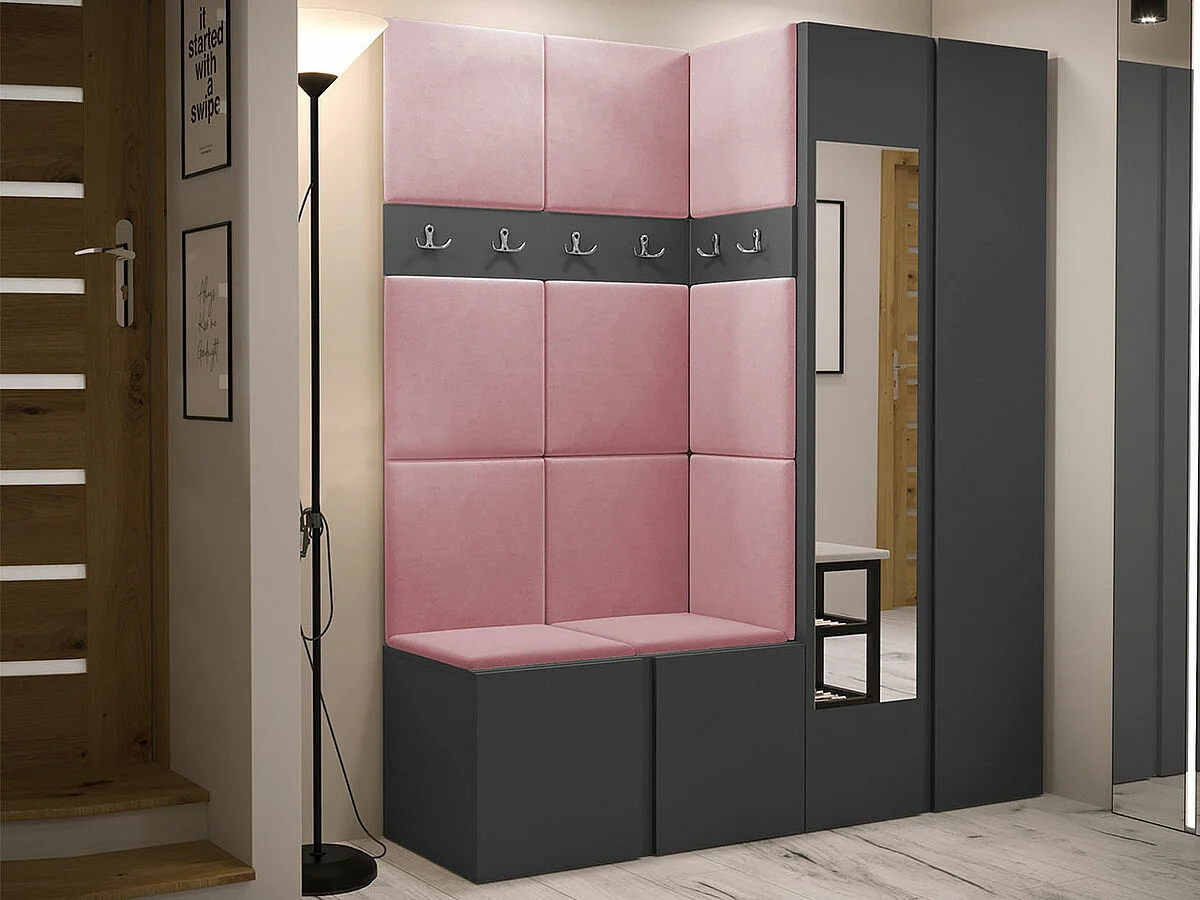 Meuble d'entrée Hartford 278, 186x158x46cm, Miroir, Graphite, Tapisserie|Stratifié