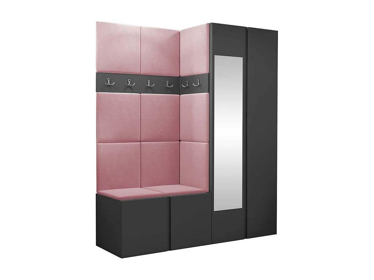 Meuble d'entrée Hartford 278, 186x158x46cm, Miroir, Graphite, Tapisserie|Stratifié