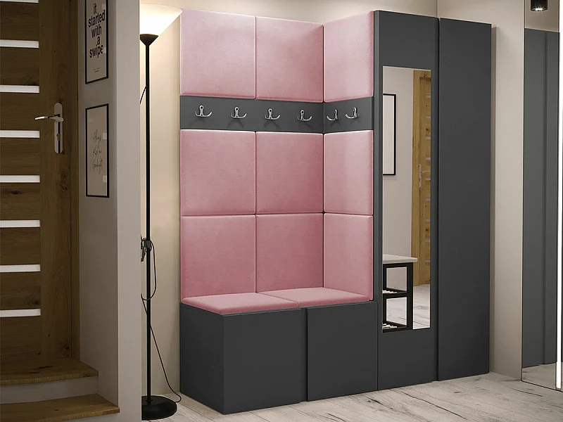 Meuble d'entrée Hartford 278, 186x158x46cm, Disponible, Graphite, Stratifié|Tissu