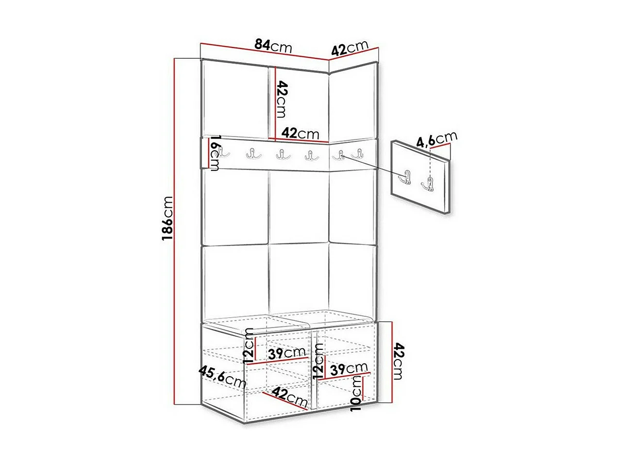 Conjunto pasillo Hartford 264, 186x84x46cm, Grafito, Tapiz|Aglomerado laminado