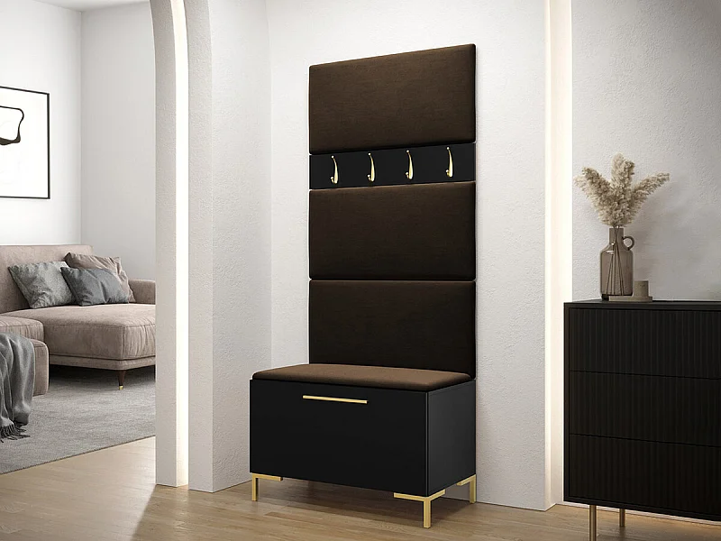Meuble d'entrée Tivsoa 102, 196x84x46cm, Noir|Brun foncé, Tissu|Stratifié, Murale|À poser
