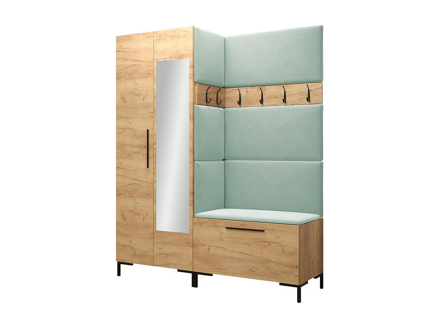 Conjunto pasillo Hartford F107, 196x158x46cm, Espejo, Craft roble