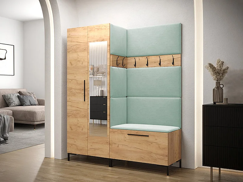 Conjunto pasillo Hartford F107, 196x158x46cm, Espejo, Craft roble