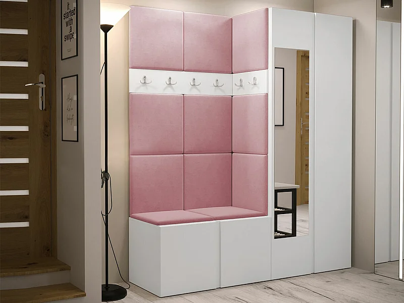 Meuble d'entrée Hartford 278, 186x158x46cm, Miroir, Blanc, Tapisserie|Stratifié