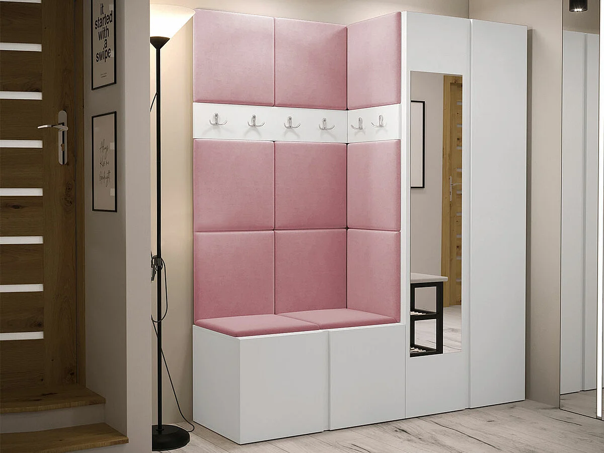 Conjunto pasillo Hartford 278, 186x158x46cm, Espejo, Blanco, Aglomerado laminado|Tapiz