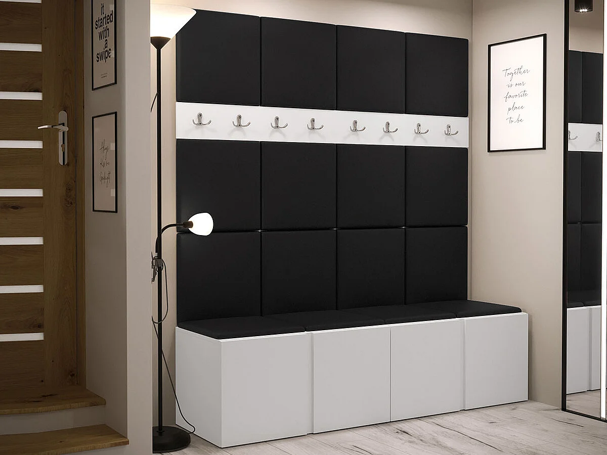 Conjunto pasillo Hartford 268, 186x168x46cm, Blanco, Aglomerado laminado|Cuero ecológico