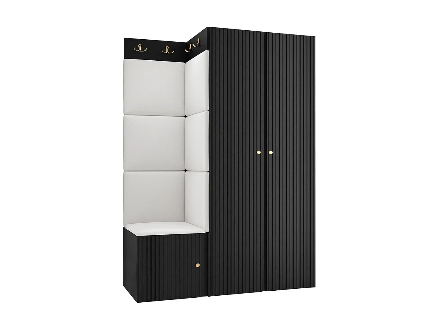 Meuble d'entrée Hartford 387, 186x116x46cm, Noir|Blanc, MDF|Stratifié|Faux cuir