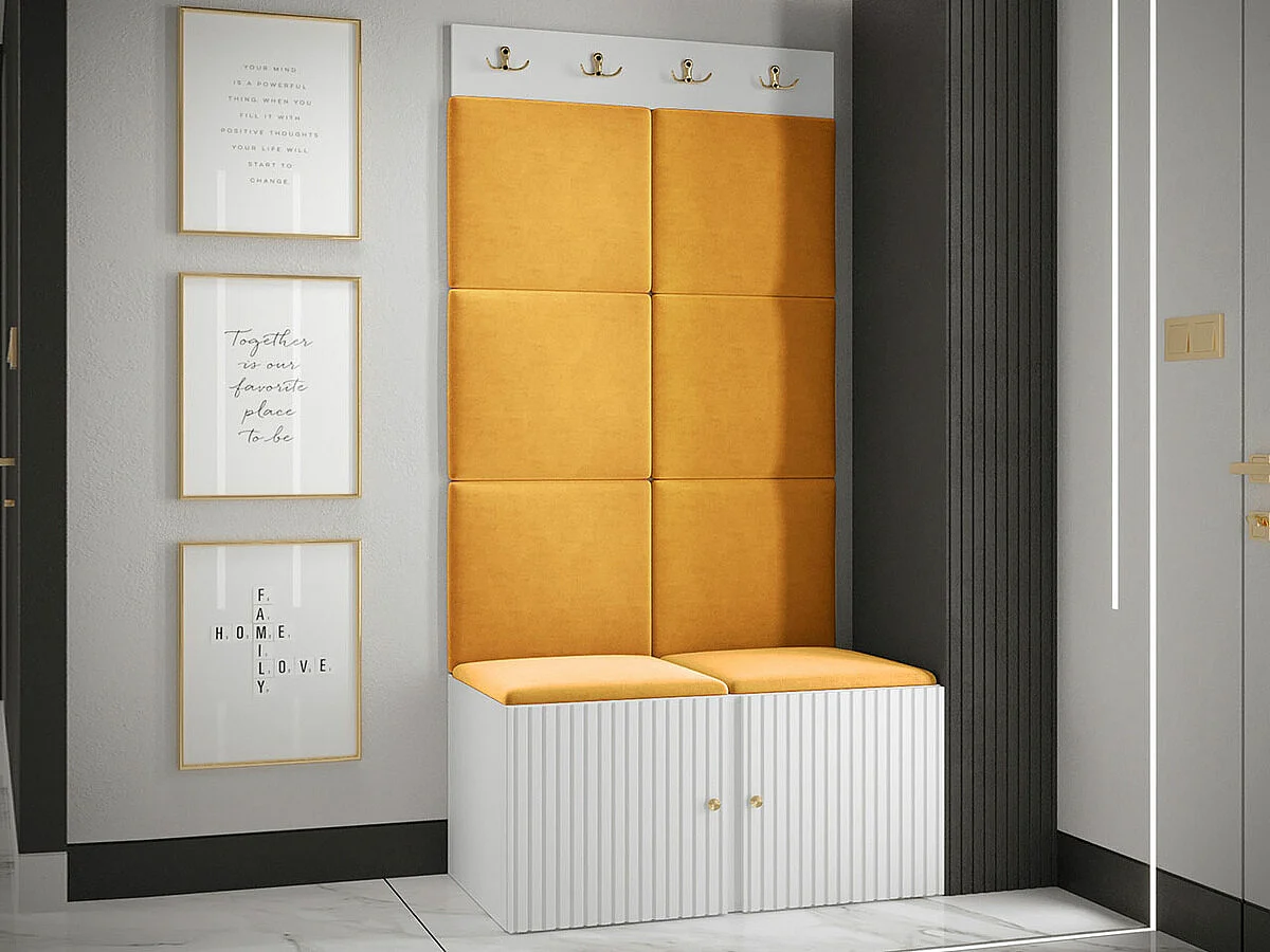 Conjunto pasillo Hartford 383, 186x84x46cm, Amarillo|Blanco, Colocada|Montada en la pared