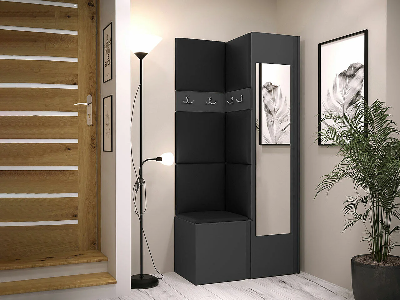 Conjunto pasillo Hartford 354, 186x82x44cm, Espejo, Grafito, Colocada|Montada en la pared