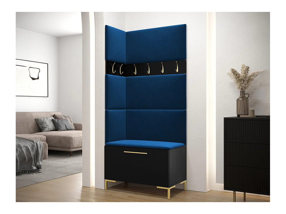Meuble d'entrée Tivsoa 103, 196x84x46cm, Noir, Tapisserie|Stratifié, À suspendre|À poser