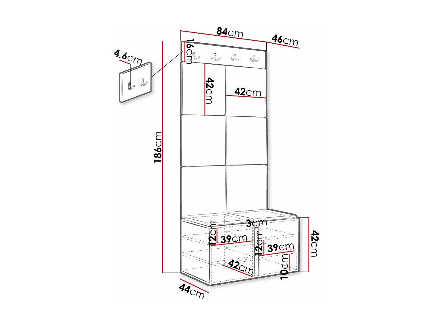 Conjunto para corredor Hartford 383, Colocado, 19x8x5cm