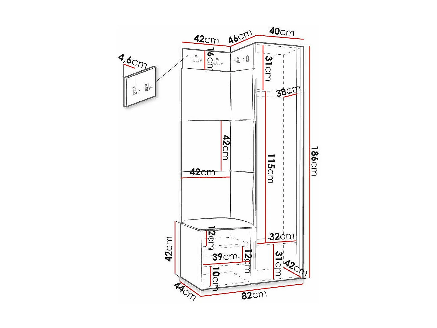Conjunto para corredor Hartford 391, Espelho, 19x8x5cm