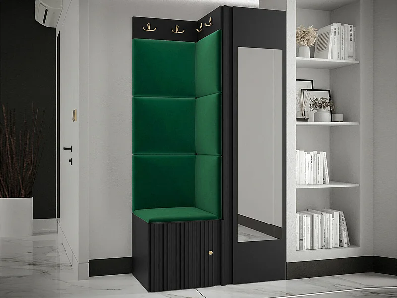 Meuble d'entrée Hartford 391, 186x82x46cm, Disponible, Vert|Noir, Stratifié|Tissu|MDF
