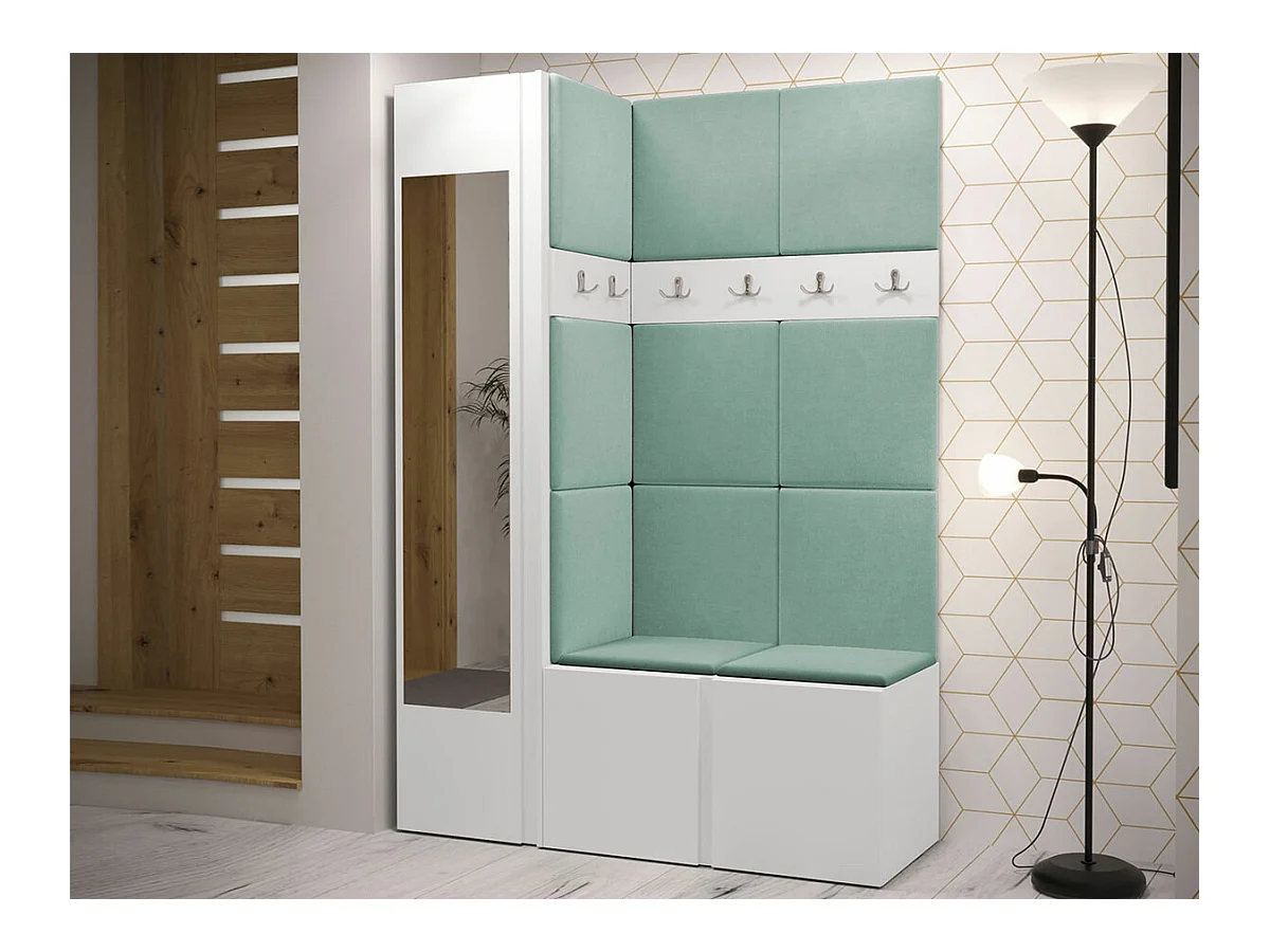 Meuble d'entrée Hartford 277, 186x124x46cm, Miroir, Blanc, Stratifié|Tapisserie