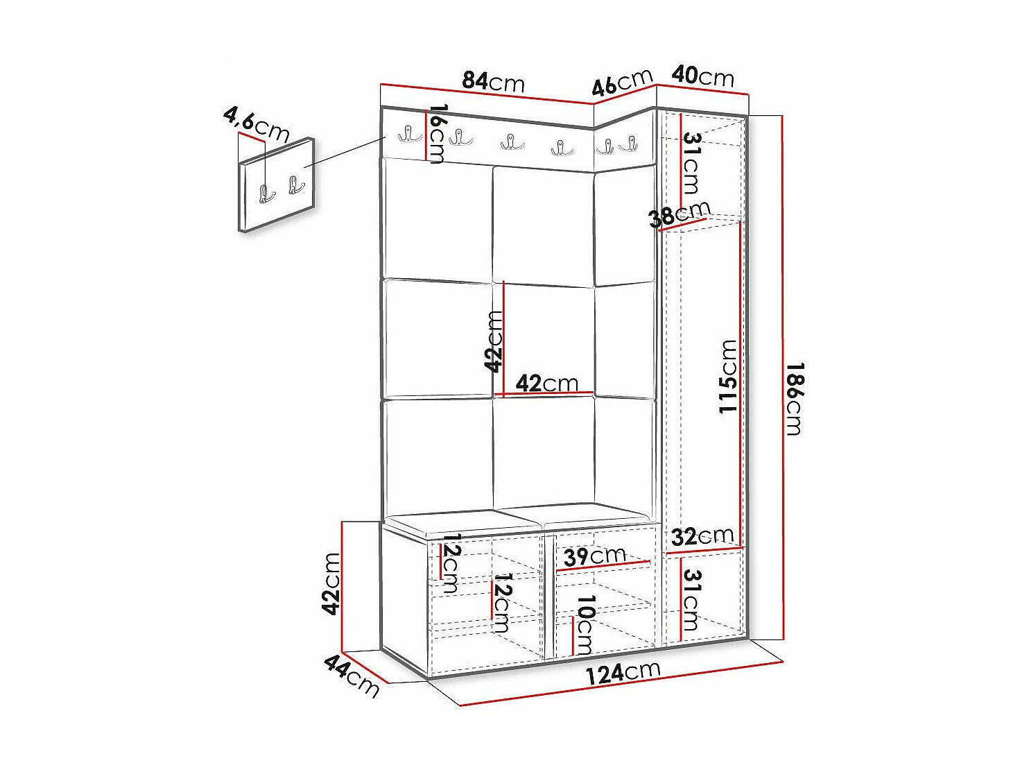 Conjunto pasillo Hartford 385, 186x124x46cm, Amarillo|Blanco