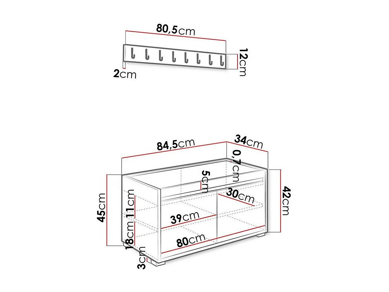 Conjunto pasillo Trenton 128, 207x85x34cm, Cuero ecológico|Aglomerado laminado