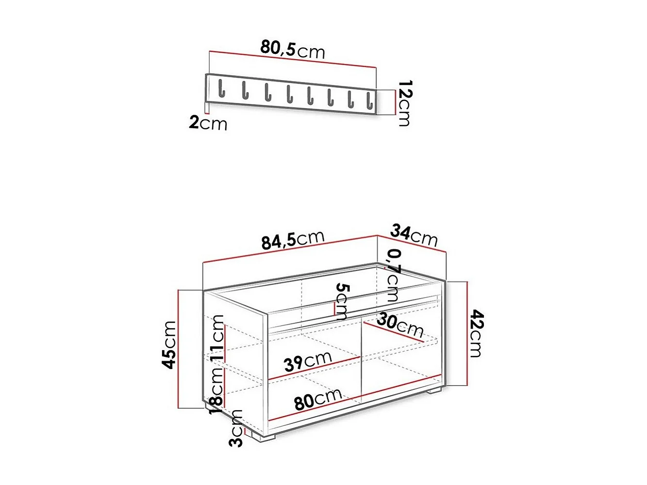 Conjunto pasillo Trenton 128, 207x85x34cm, Cuero ecológico|Aglomerado laminado