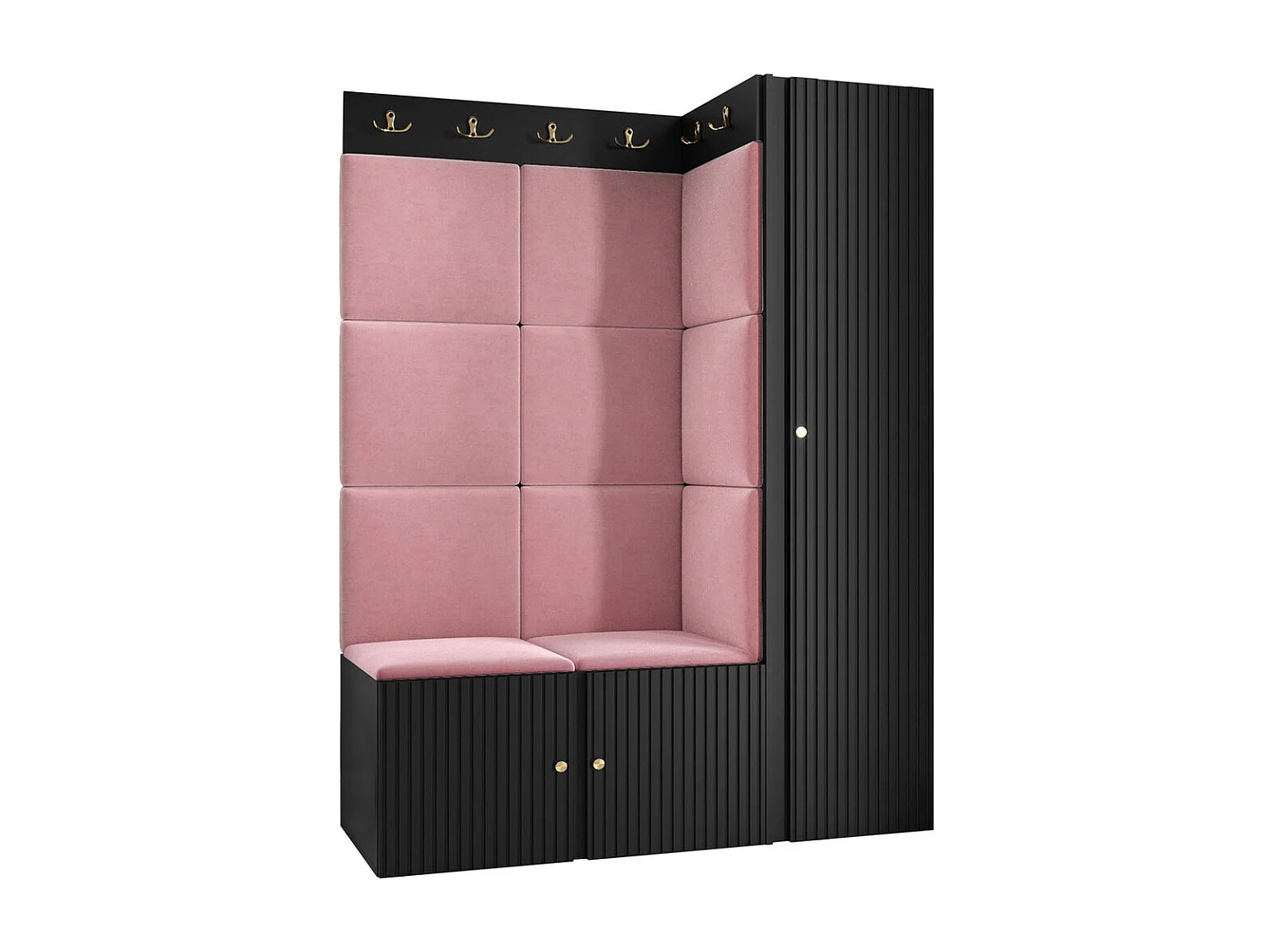 Conjunto pasillo Hartford 385, 186x124x46cm, Rosa|Negro, MDF|Aglomerado laminado|Tapiz