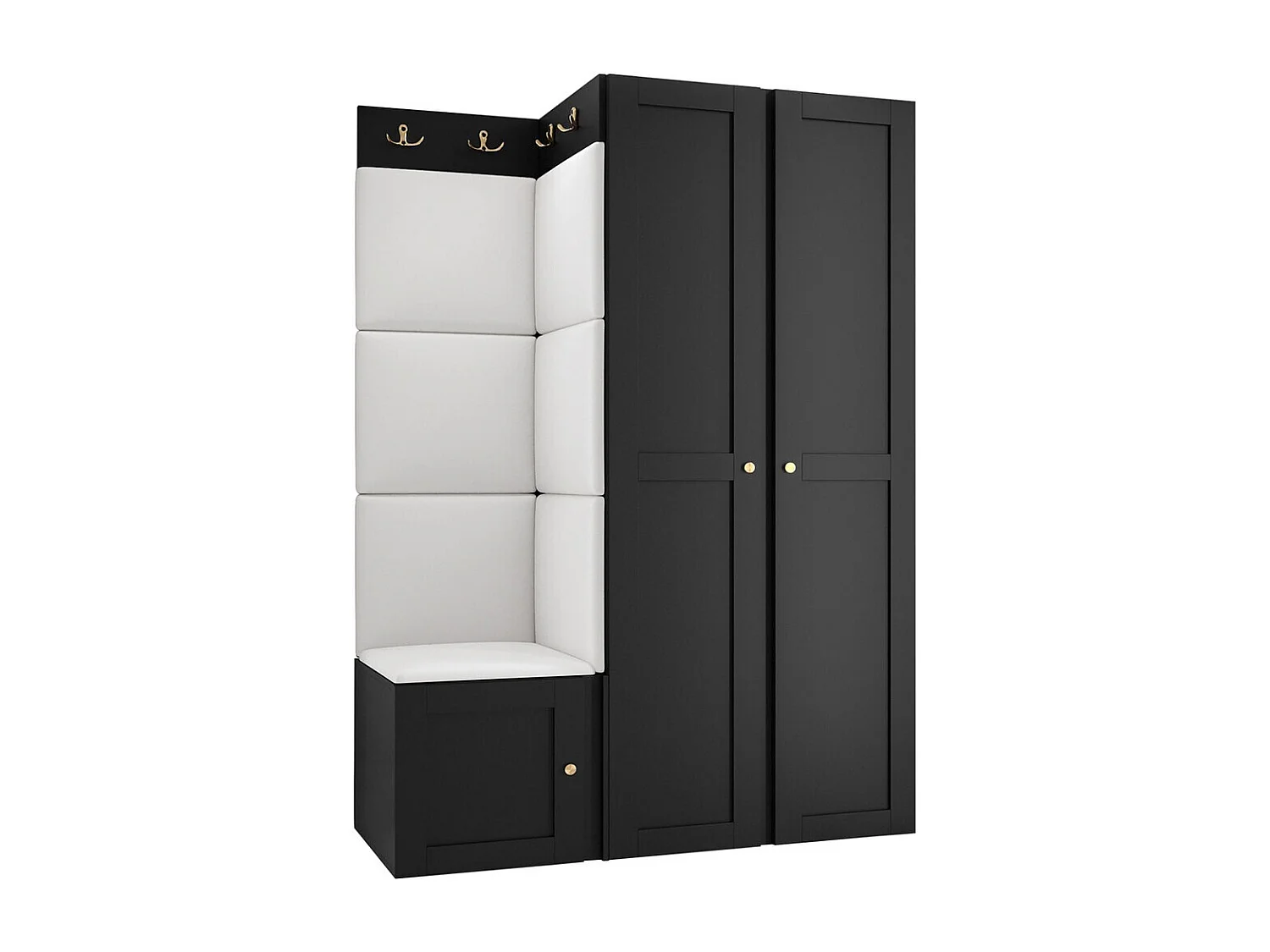 Meuble d'entrée Hartford 379, 186x116x46cm, Noir|Blanc, MDF|Stratifié|Faux cuir