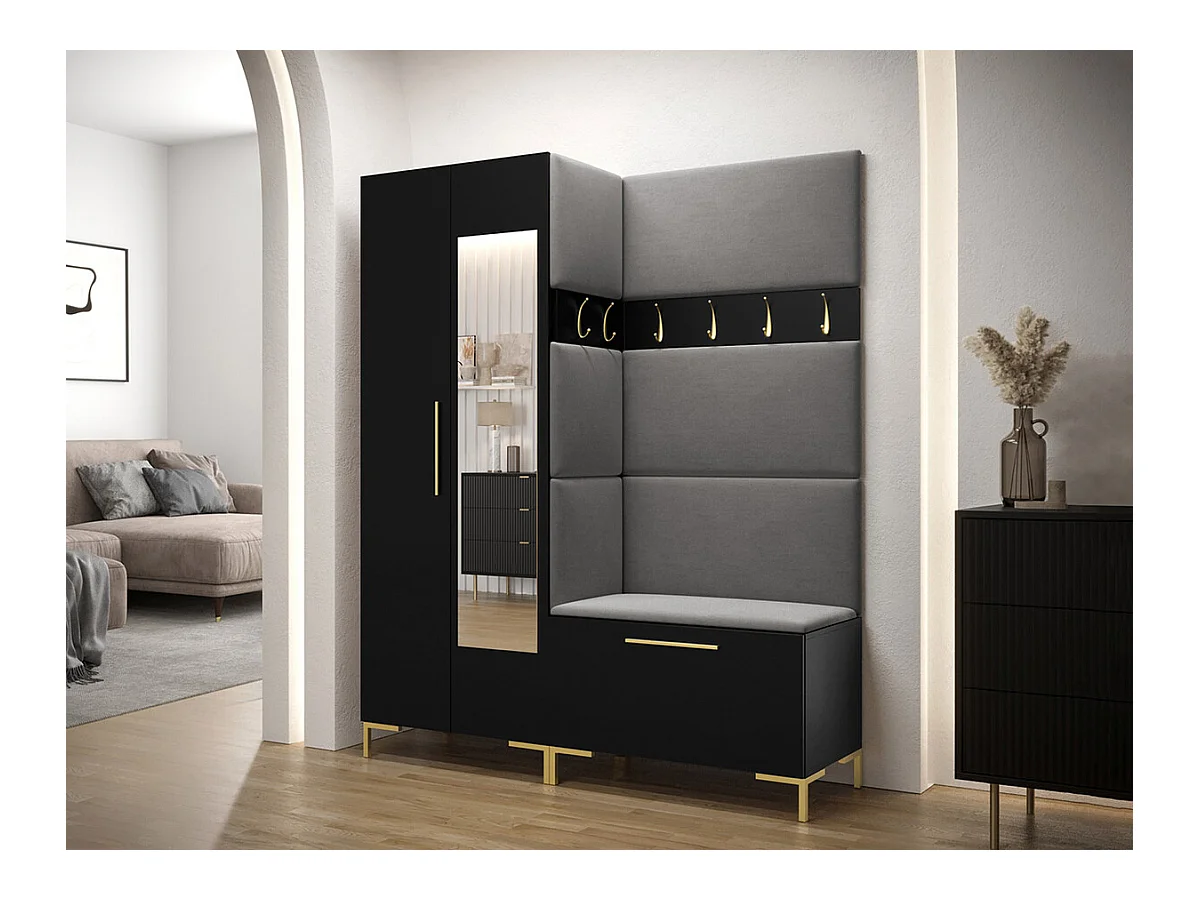 Set mobili da ingresso Hartford F107, 196x158x46cm, Specchio, Nero