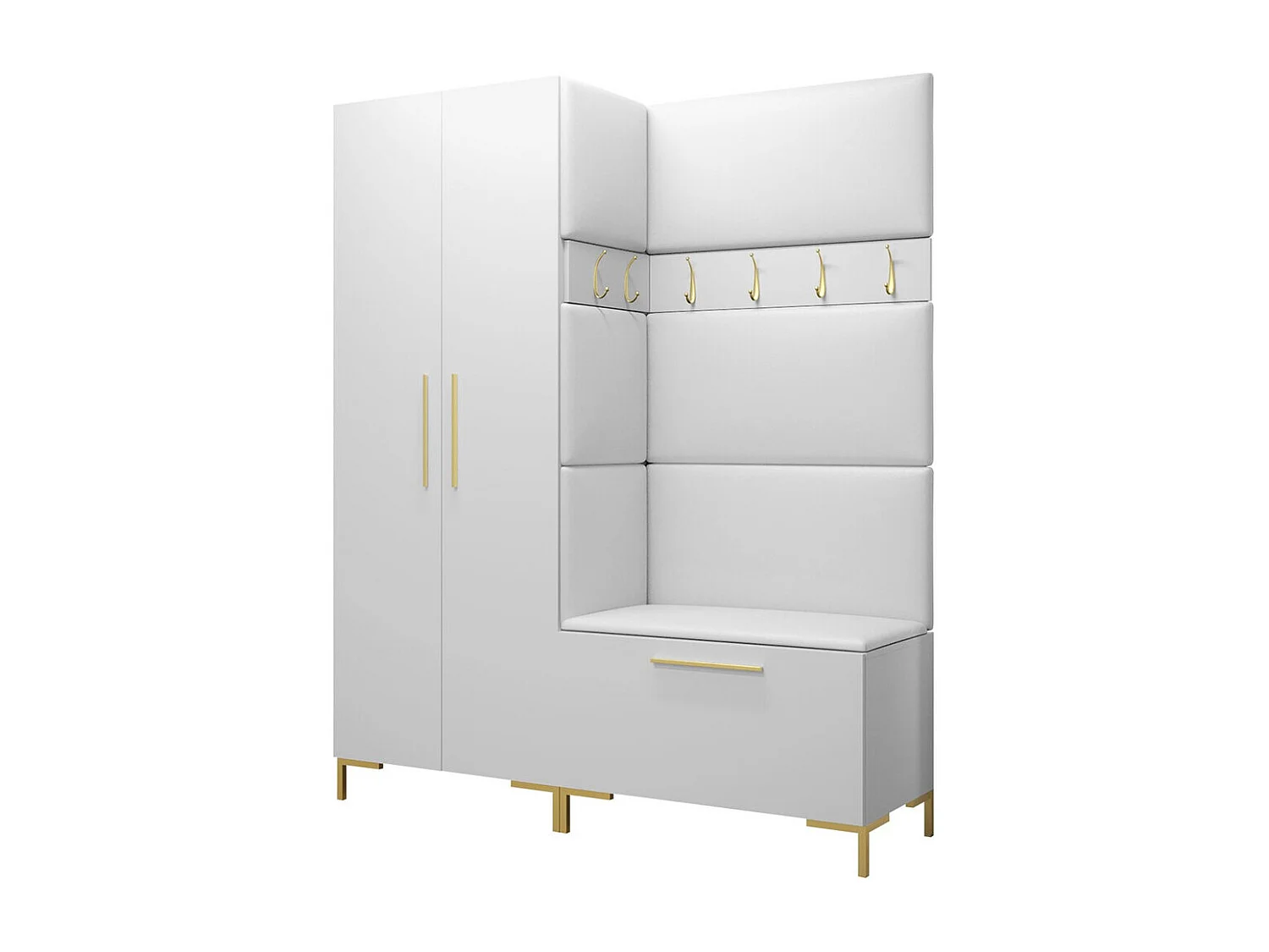 Meuble d'entrée Tivsoa 100, 196x158x44cm, Blanc, Faux cuir|Stratifié, Murale|À poser