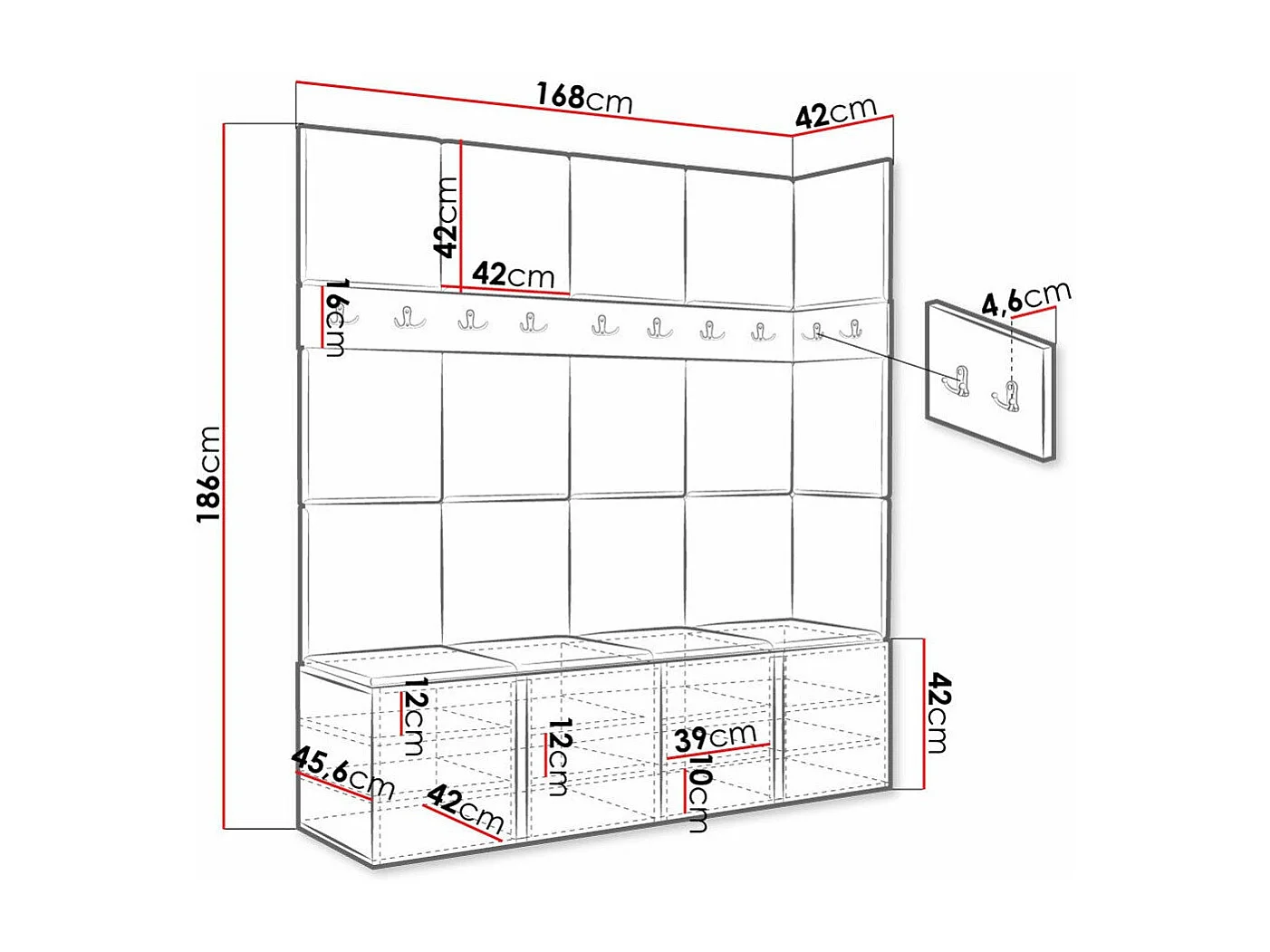 Conjunto para corredor Hartford 265, Tecido, Colocado, 19x17x5cm