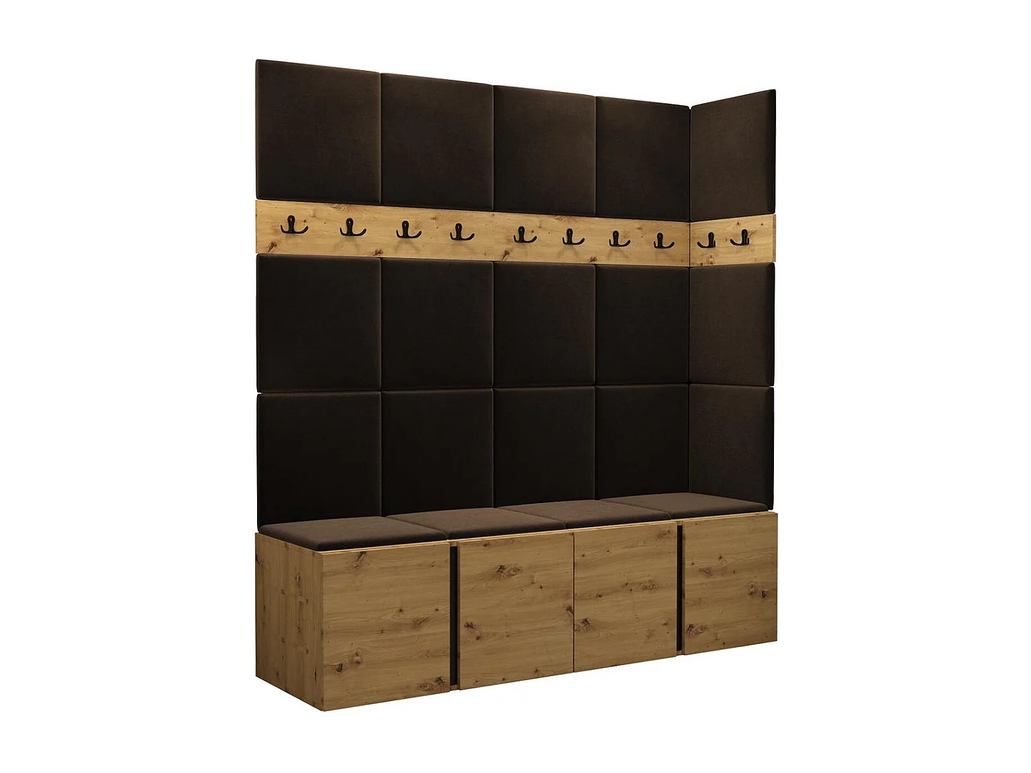 Meuble d'entrée Hartford 265, 186x168x46cm, Chêne Artisan|Marron, Tissu|Stratifié