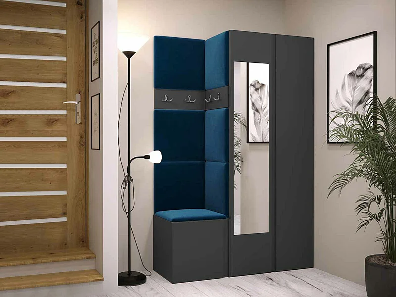 Conjunto pasillo Hartford 350, 186x116x44cm, Espejo, Grafito, Tapiz|Aglomerado laminado