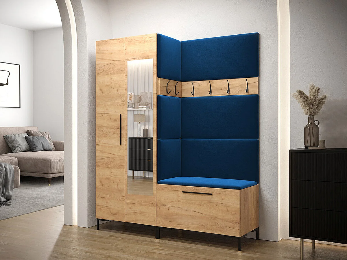 Conjunto pasillo Hartford F107, 196x158x46cm, Espejo, Craft roble