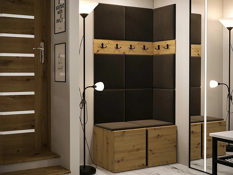 Meuble d'entrée Hartford 264, 186x84x46cm, Chêne Artisan|Marron, Tissu|Stratifié