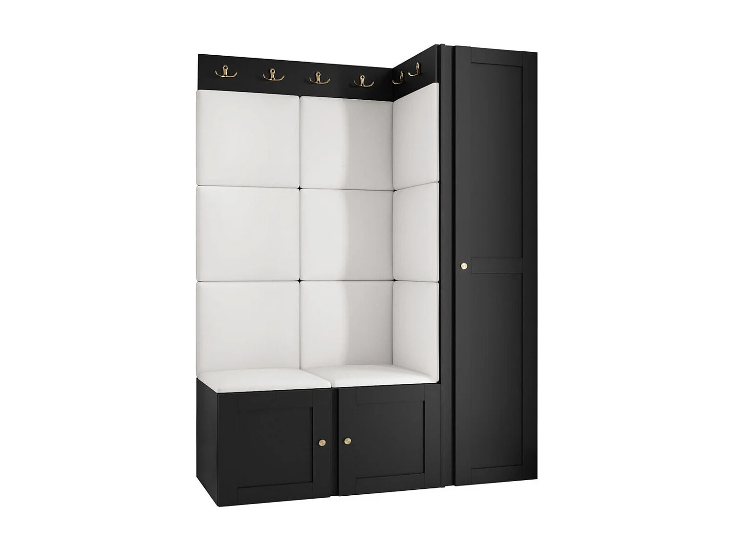 Meuble d'entrée Hartford 377, 186x124x46cm, Blanc|Noir, Stratifié|Faux cuir|MDF