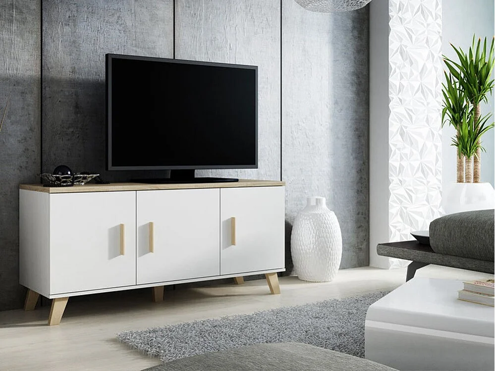 Meuble TV Larfloi 106, Sonoma chêne|Blanc, Le nombre de portes: 3, 150x69x45cm