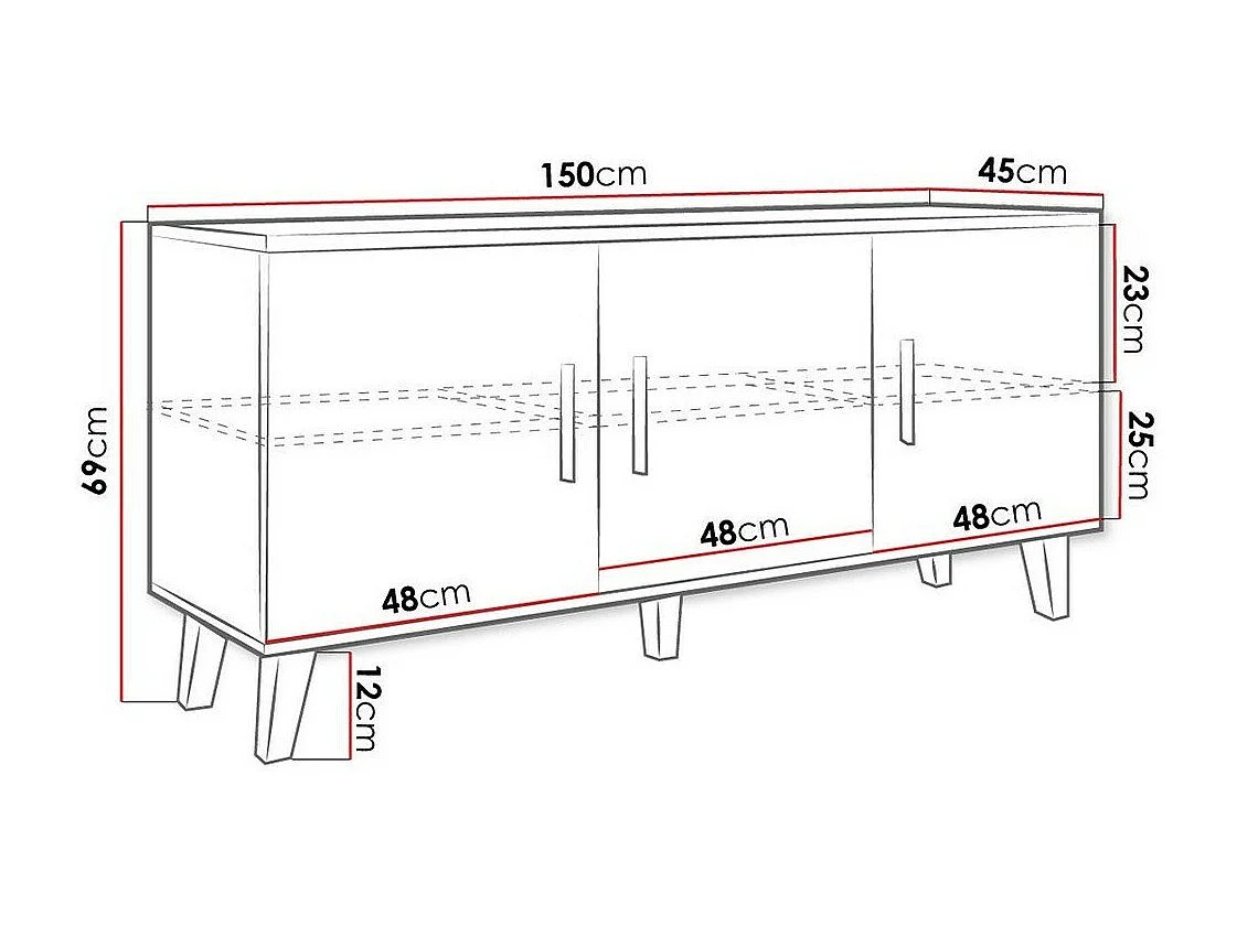 Meuble TV Larfloi 106, Sonoma chêne|Blanc, Le nombre de portes: 3, 150x69x45cm