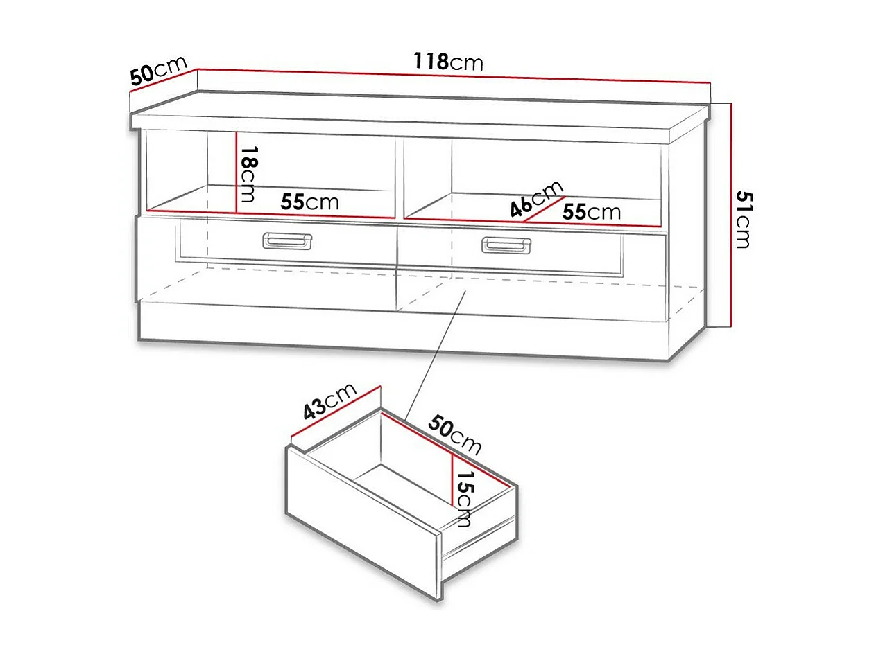 Mueble TV Stanton B110, Lefkas roble, Número de cajones: 2.00, 118x51x50cm
