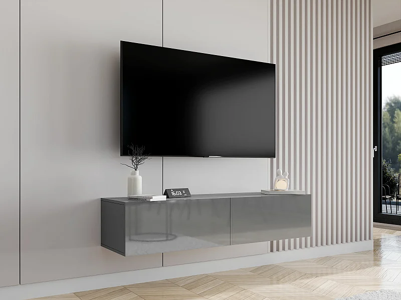 Mueble TV Charlotte A124, Gris brillante|Gris, Número de puertas: 2.00, 140x30x40cm