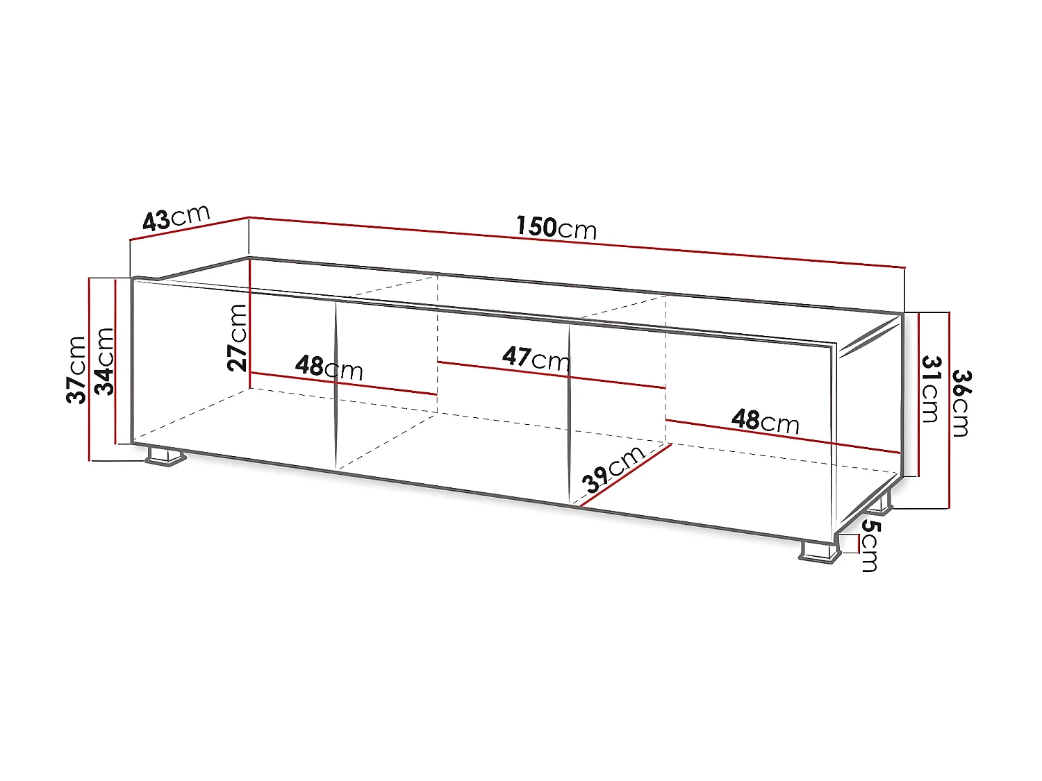 Mesa para TV Providence B103, O número de portas: 3, 150x37x43cm