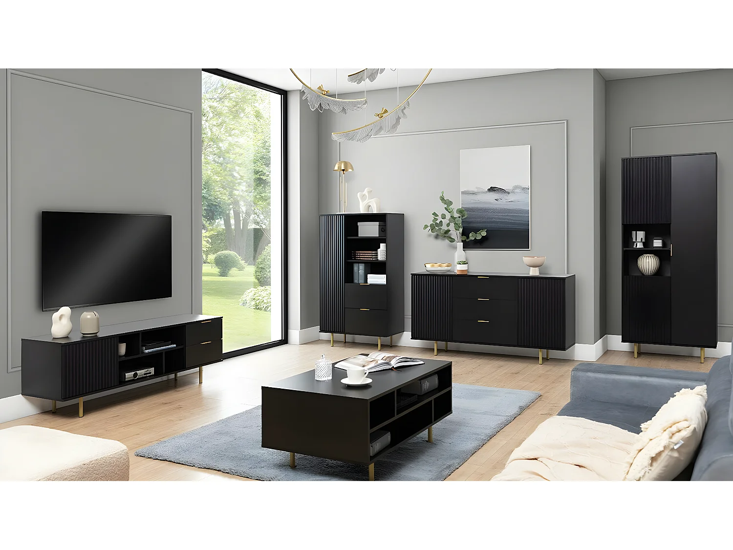 Mueble TV Providence U105, Negro, 150x52x41cm