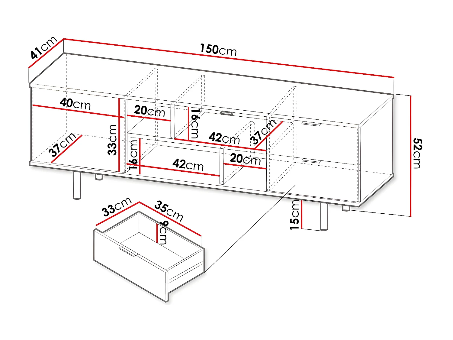 Mueble TV Providence U105, Negro, 150x52x41cm