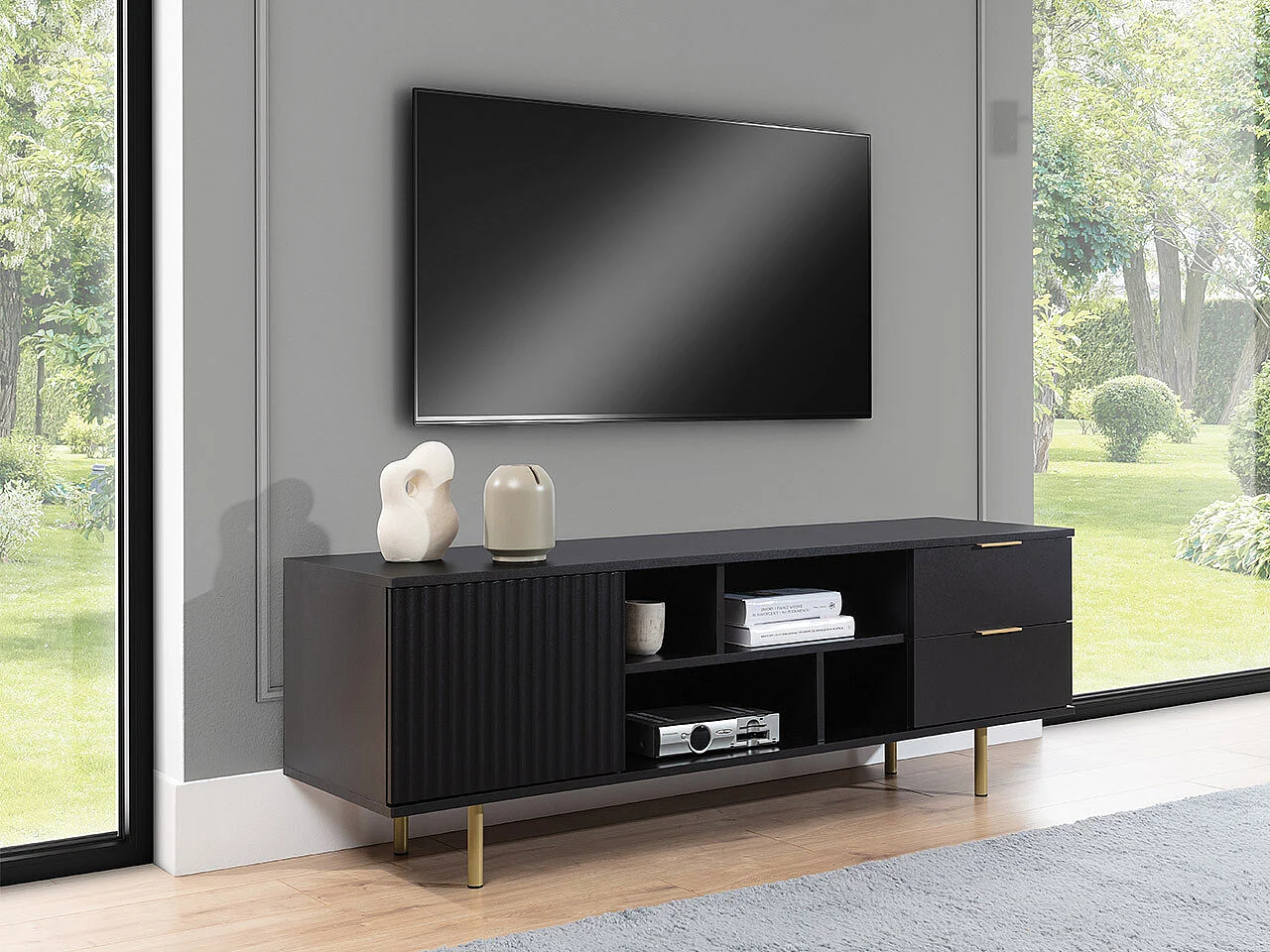 Mueble TV Providence U105, Negro, 150x52x41cm