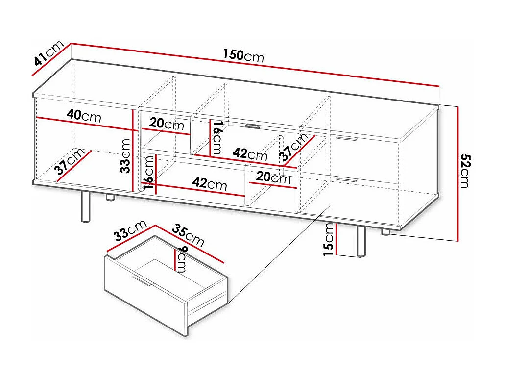 Mueble TV Providence U105, Negro, 150x52x41cm
