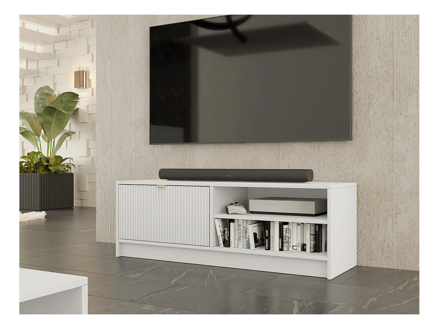 Mueble TV Comfivo J100, Blanco, 120x40x40cm