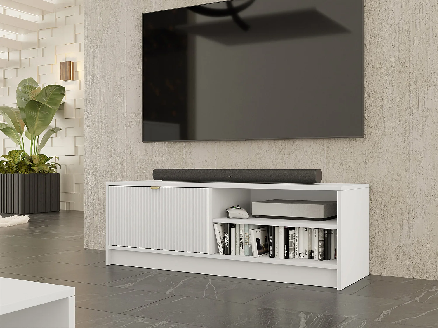 Meuble TV Comfivo Larmire 103, Blanc, 120x40x40cm