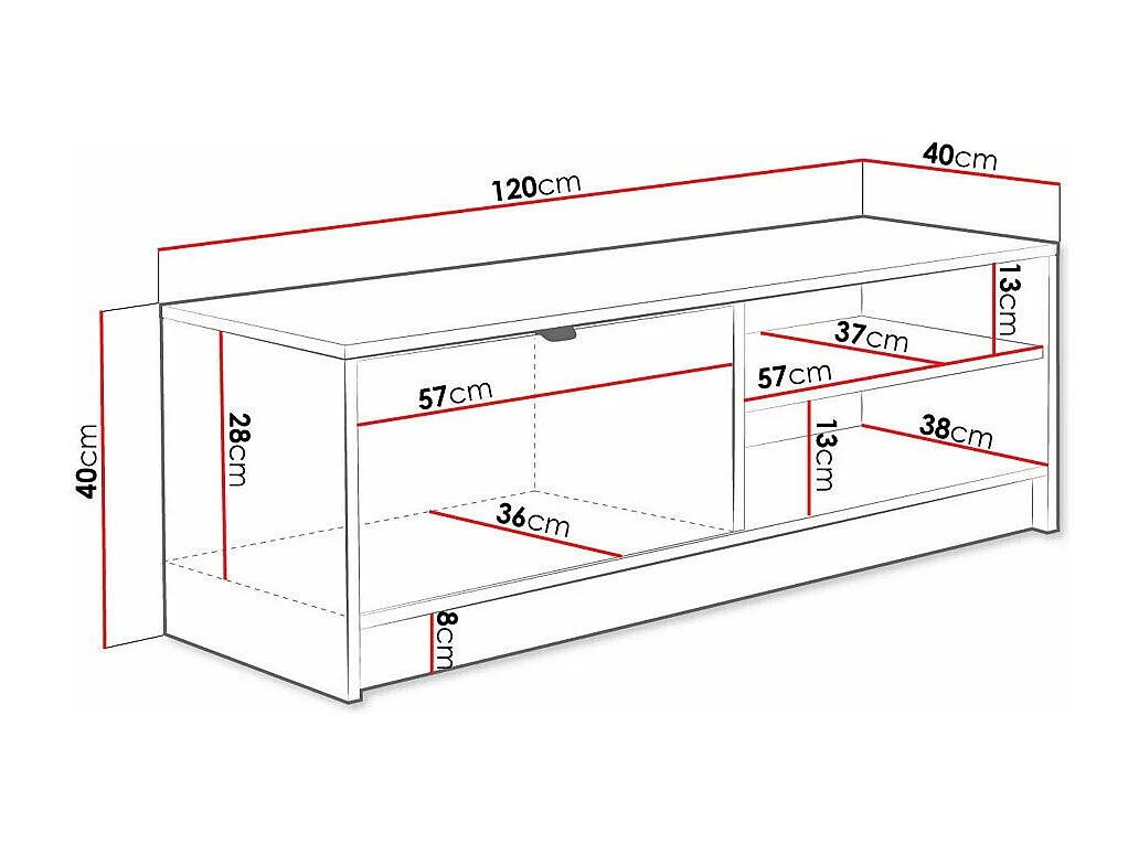 Meuble TV Comfivo Larmire 103, Blanc, 120x40x40cm