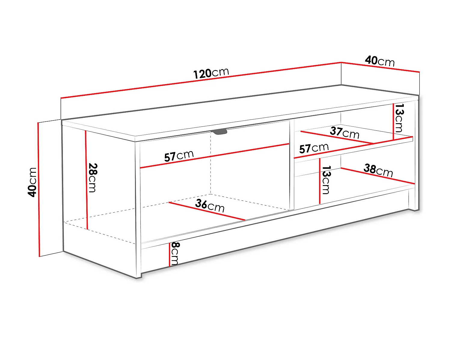 Meuble TV Comfivo Larmire 103, Blanc, 120x40x40cm